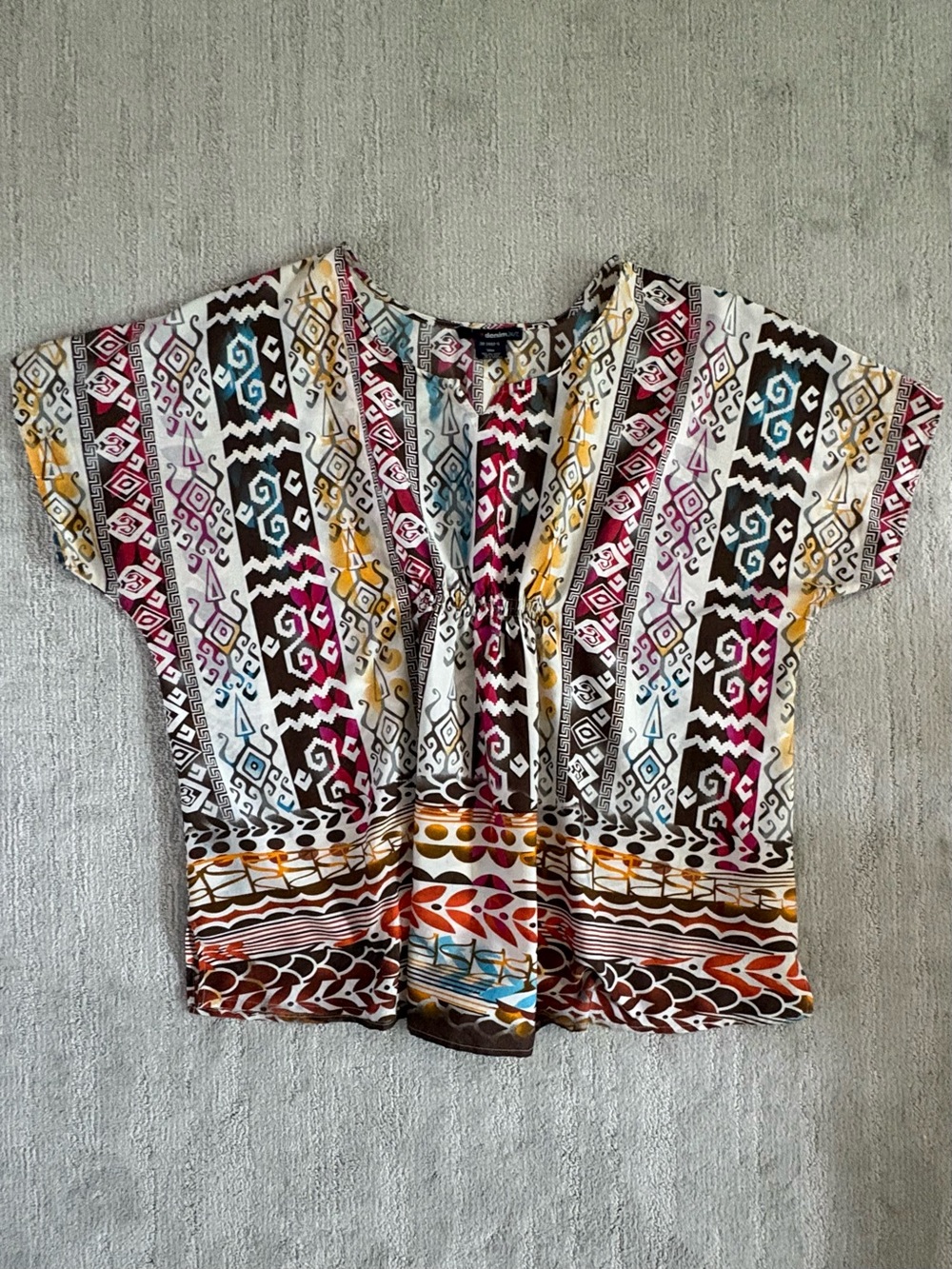 Denim 24/7 Boho Aztec Tribal Swim Cover Up Tunic Kaftan Blouse Plus Size 30W